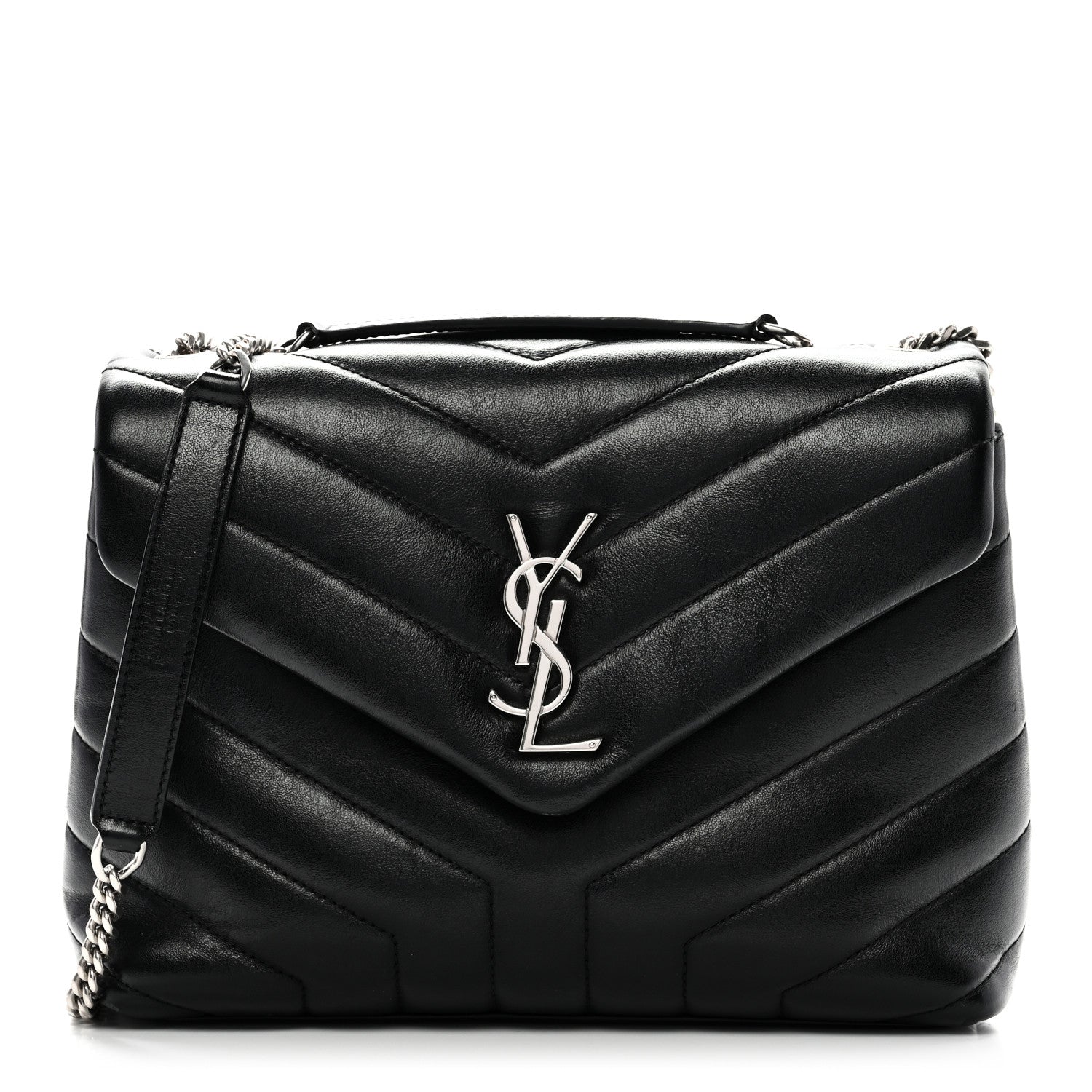 Saint Laurent Calfskin Y Quilted Monogram Small Loulou Chain Satchel Black 1 of 10