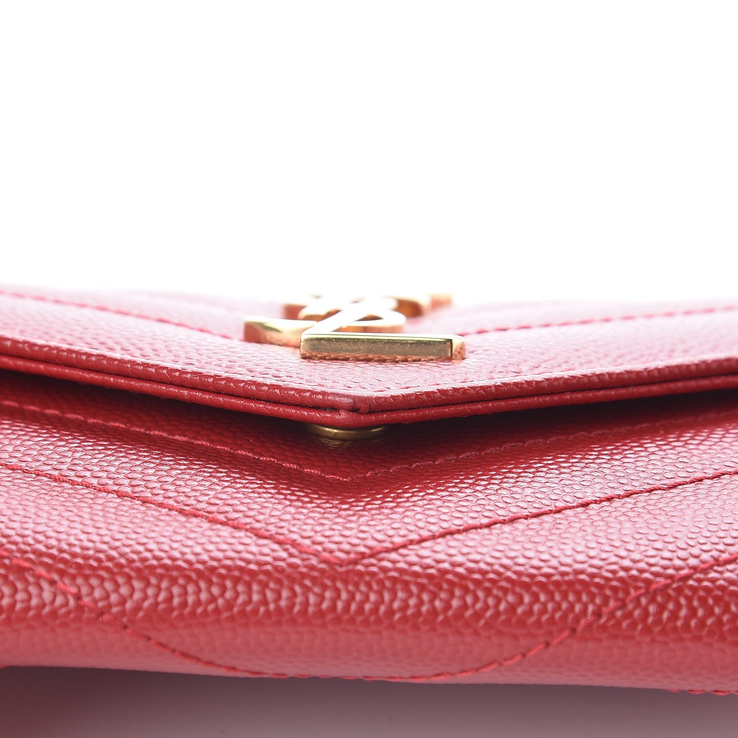 Grain De Poudre Matelasse Chevron Small Monogram Envelope Wallet Rouge Eros