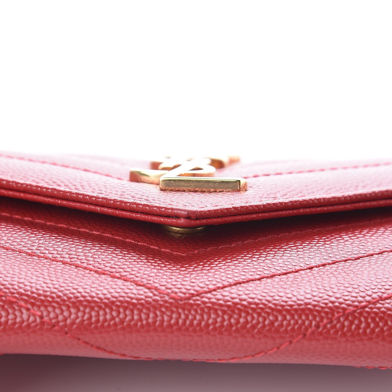 Saint Laurent Grain De Poudre Matelasse Chevron Small Monogram Envelope Wallet Rouge Eros 9 of 11