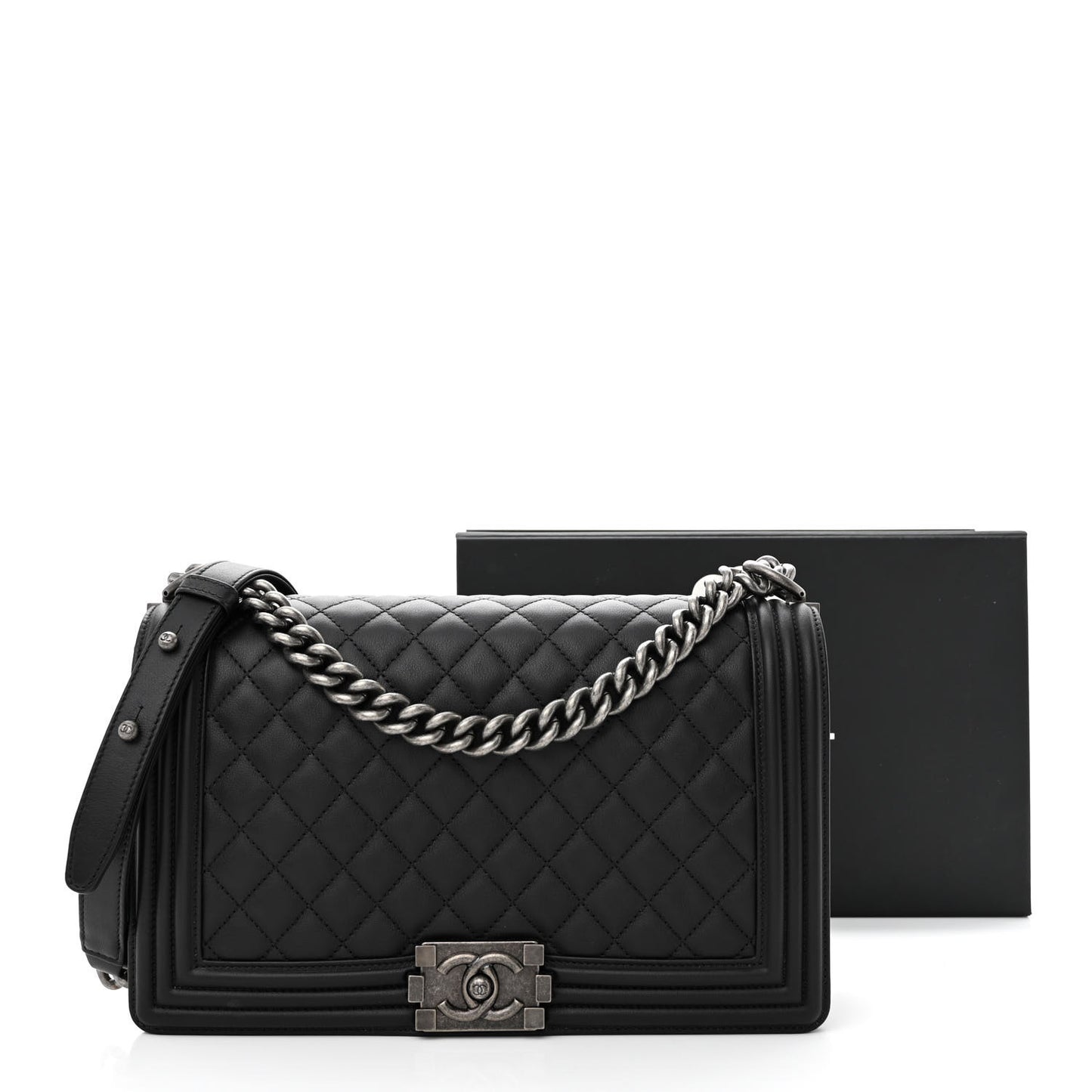 Calfskin Quilted New Medium Boy Flap Black