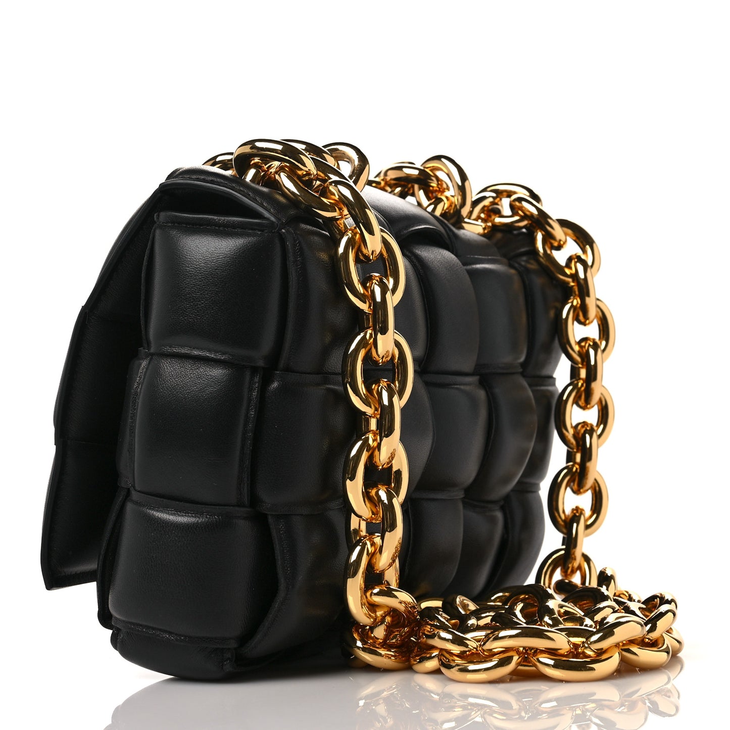 Lambskin Maxi Intreccio Padded Chain Cassette Crossbody Bag Black