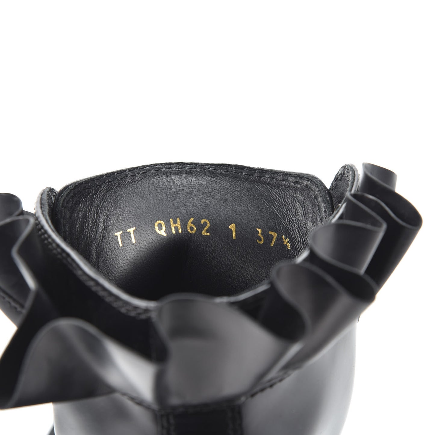 Calfskin Ruffle Heart Love Combat Boots 37.5 Black