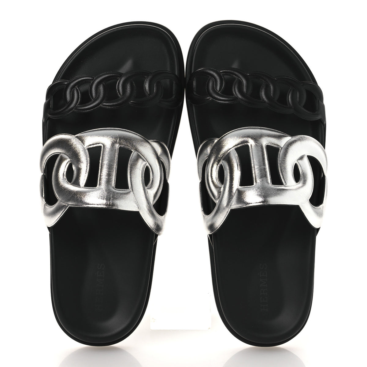Hermes Metallic Nappa Extra Sandals 36 Gris Argente Black 2 of 11