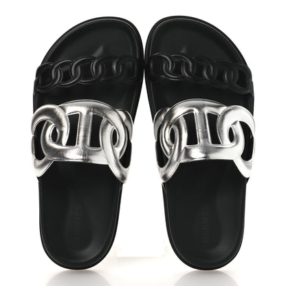 Hermes Metallic Nappa Extra Sandals 36 Gris Argente Black 2 of 11