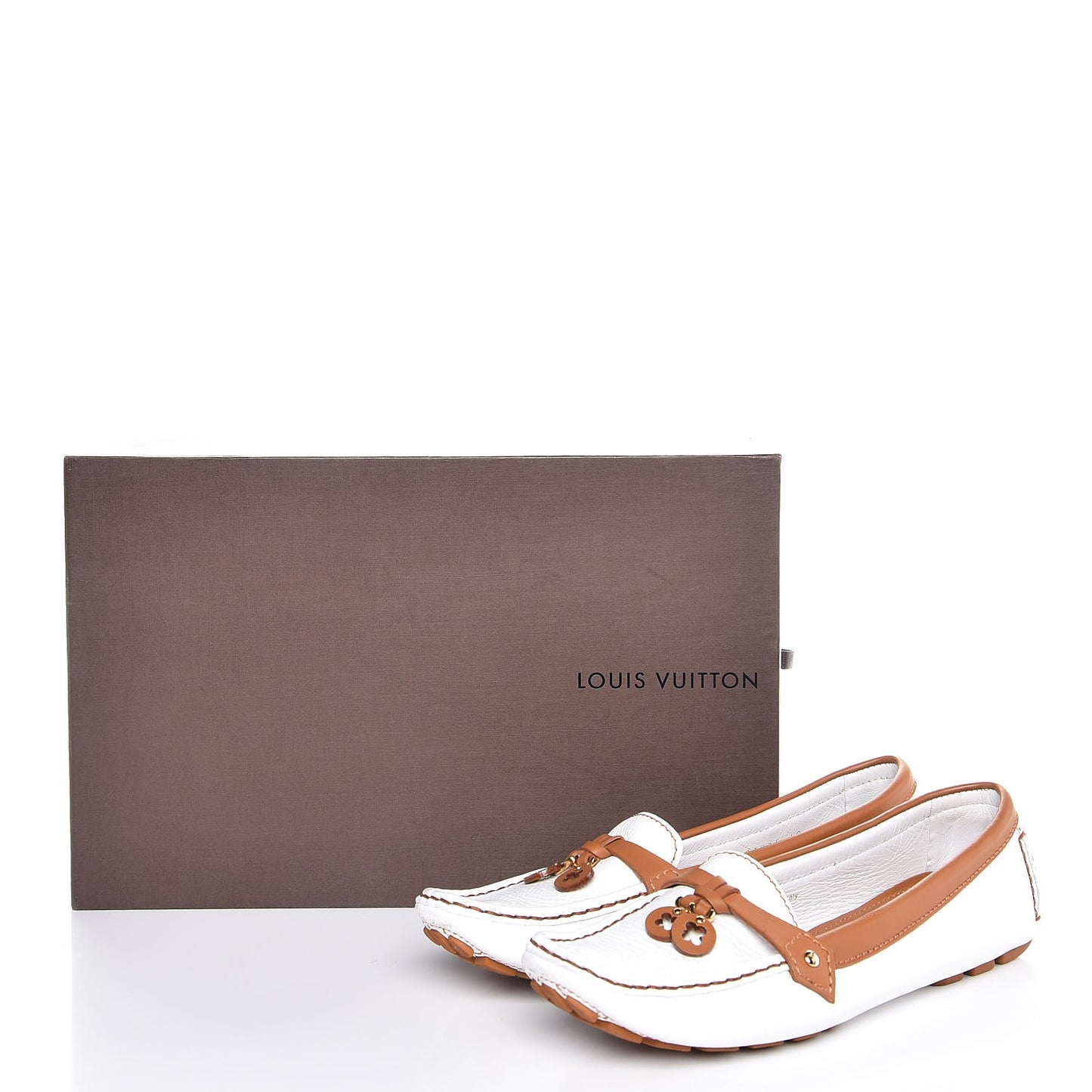 Calfskin Fleur Oxford Loafers 40 Cognac White White