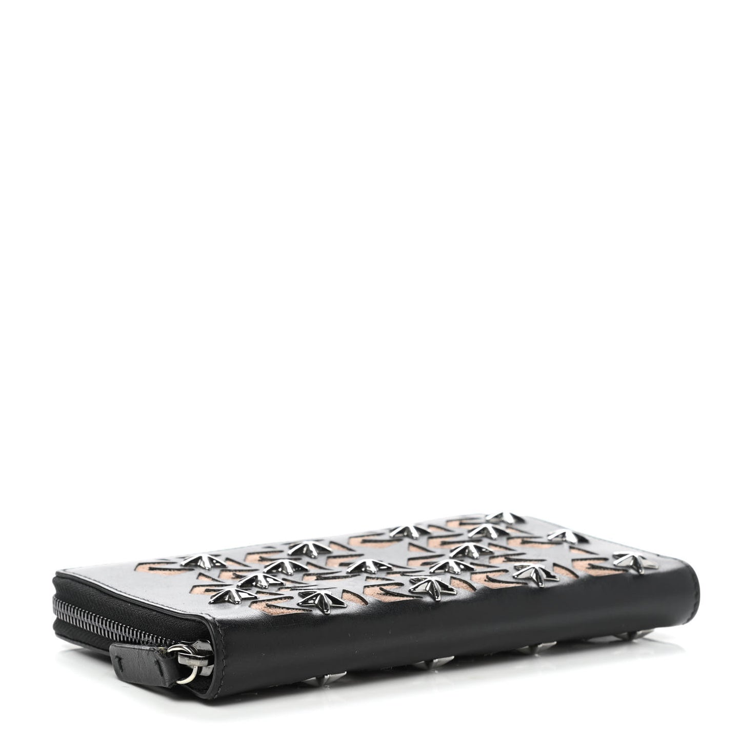 Calfskin Filipa Star Perforated Zip Around Wallet Black Brown