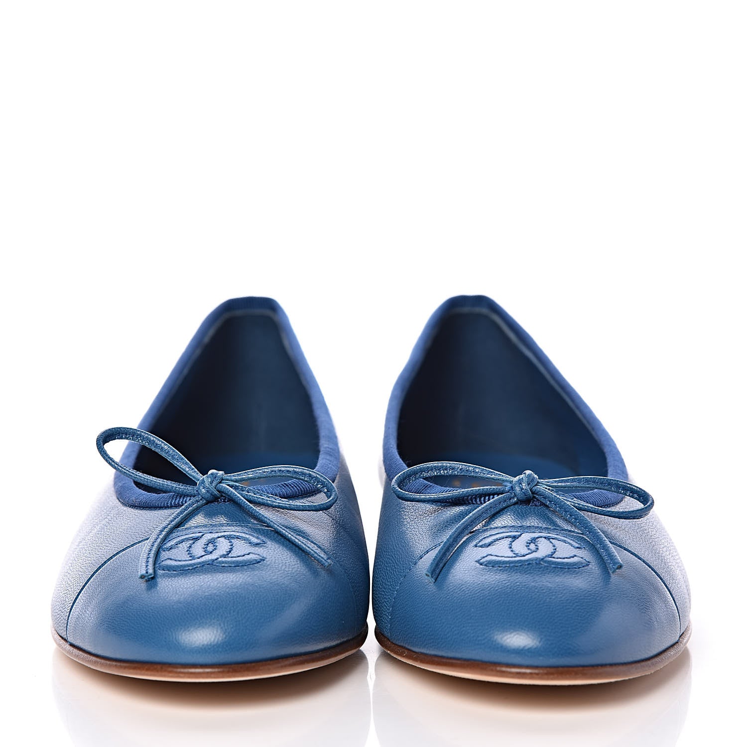 Chanel Goatskin Cap Toe CC Ballerina Flats 39 Blue 2 of 9