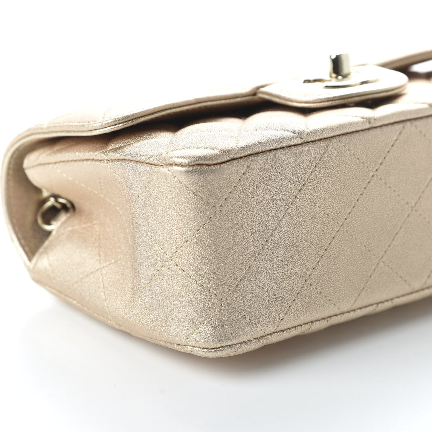 Metallic Lambskin Quilted Mini Rectangular Flap Gold