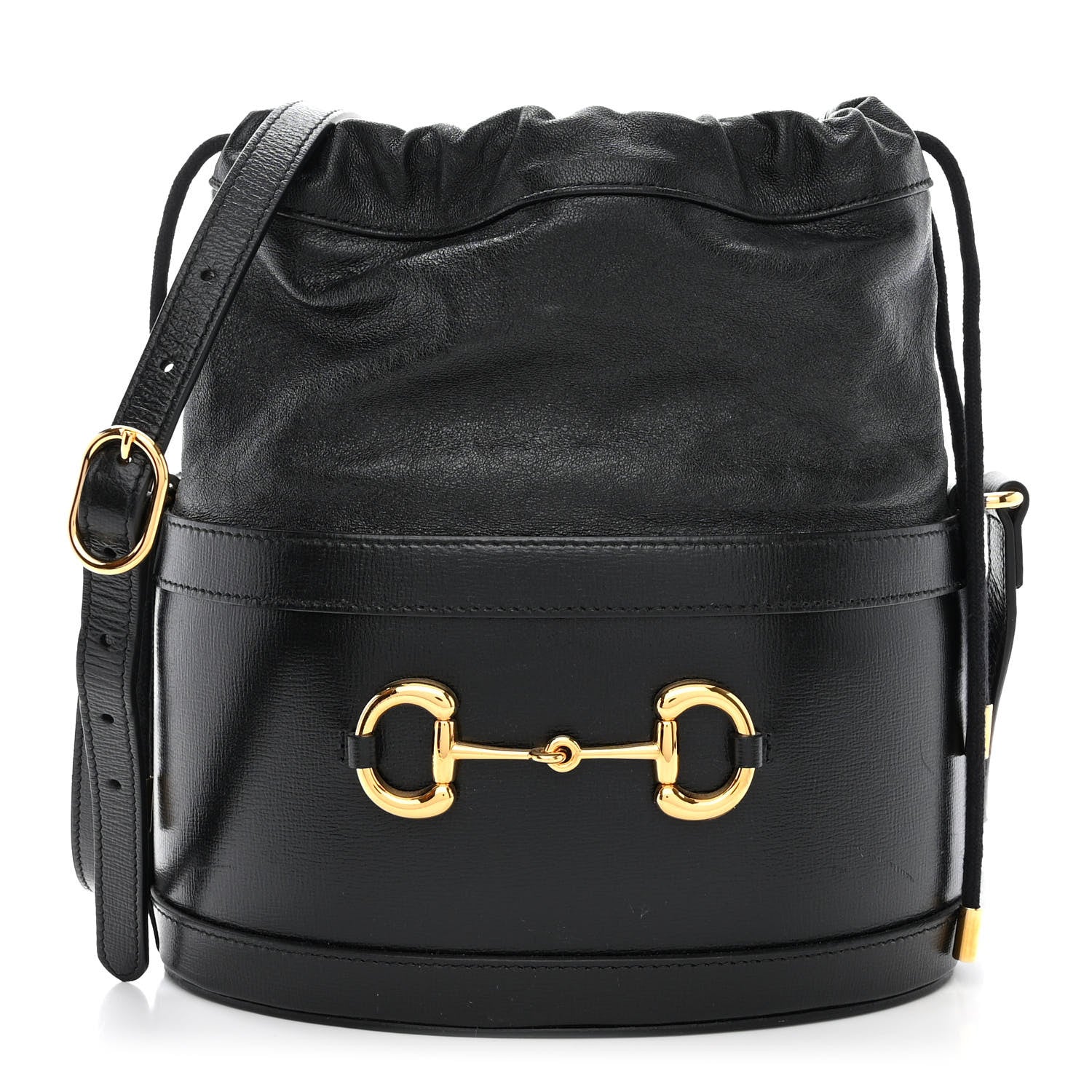 Gucci Azalea Sakai Calfskin Horsebit 1955 Drawstring Bucket Bag Black 1 of 11
