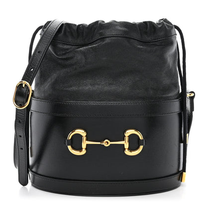 Gucci Azalea Sakai Calfskin Horsebit 1955 Drawstring Bucket Bag Black 1 of 11