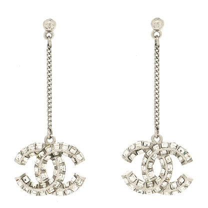 Chanel Baguette Crystal CC Drop Earrings Silver 1 of 3
