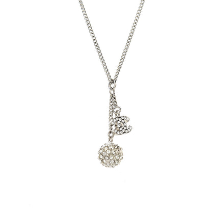 Chanel Crystal CC Ball Pendant Necklace Silver 5 of 5
