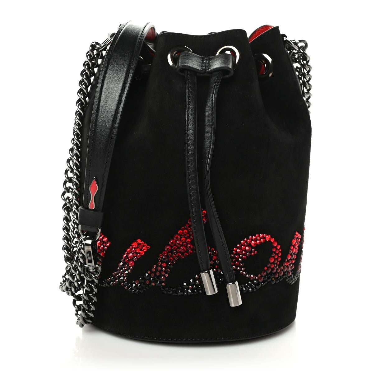 Suede Crystal Marie Jane Bucket Black Red