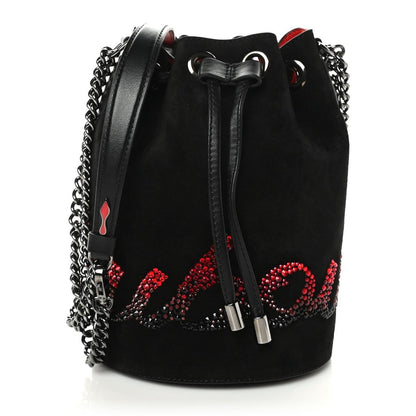 Christian Louboutin Suede Crystal Marie Jane Bucket Black Red 1 of 9
