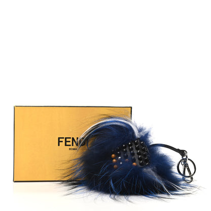 Fendi Rabbit Fox Goat Fur Monster Bag Bug Charm Black Fluo Blue White 5 of 5