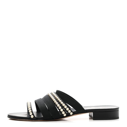 Chanel Grosgrain Pearl CC Flat Sandals 38.5 Black 1 of 10