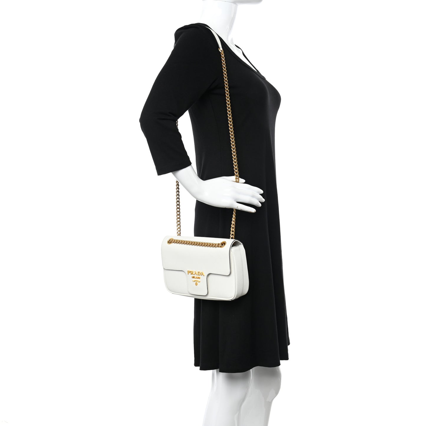 Saffiano Flap Shoulder Bag Bianco