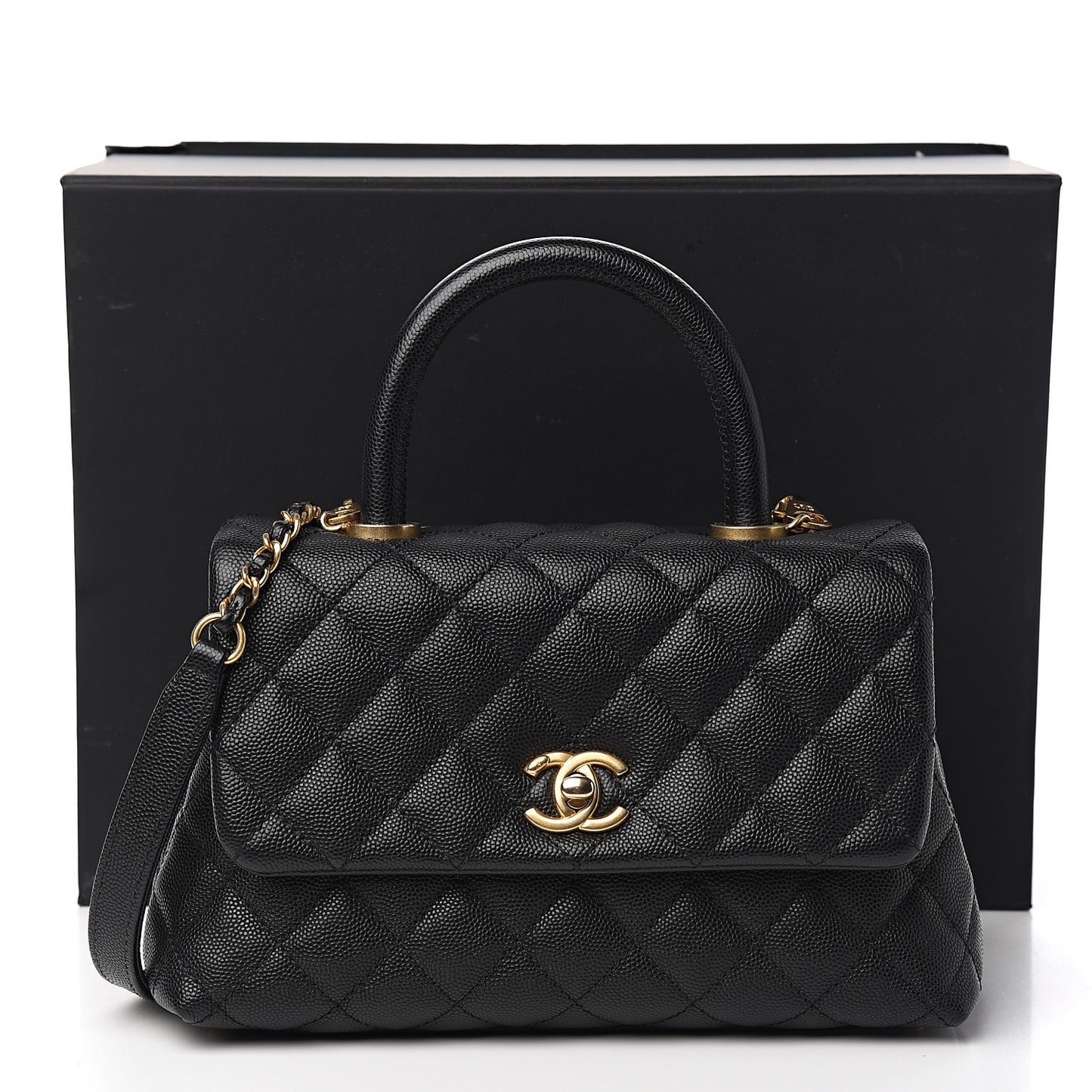 Caviar Quilted Mini Coco Handle Flap Black