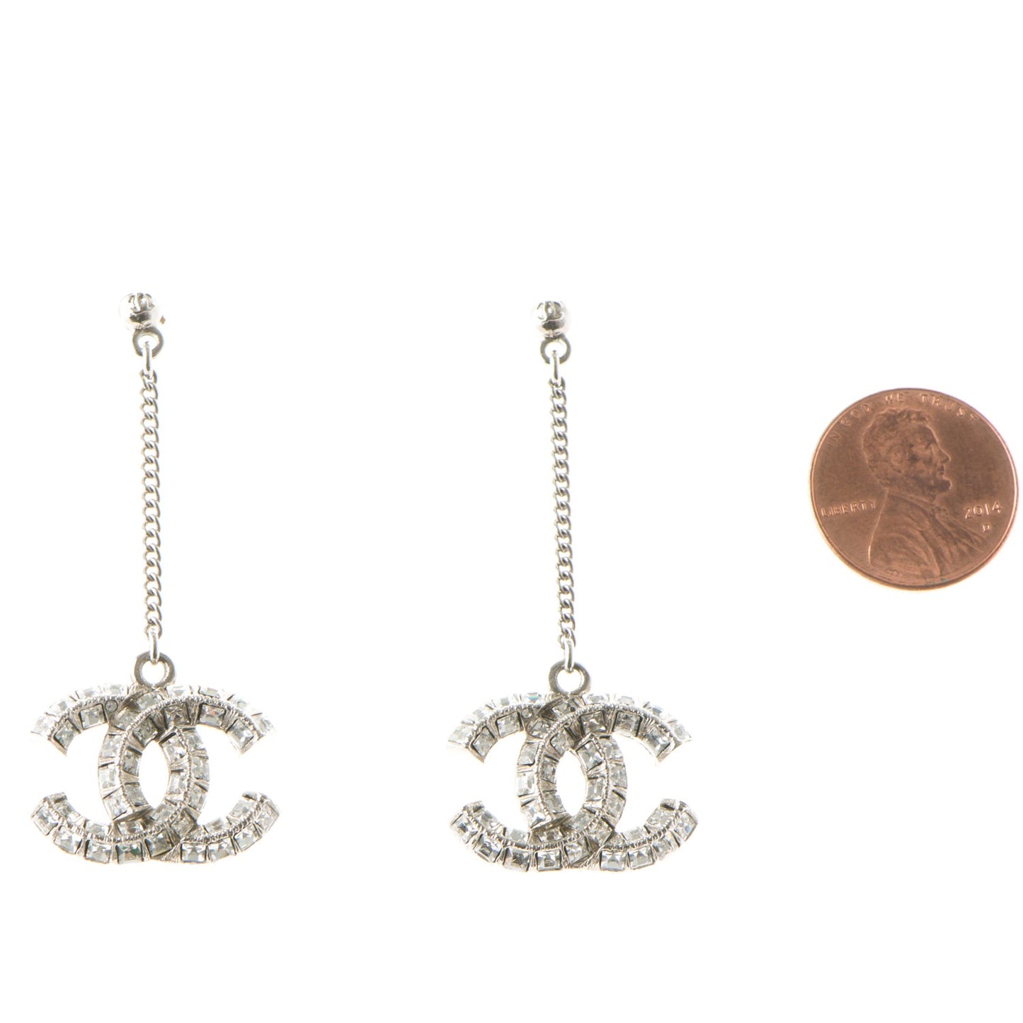 Baguette Crystal CC Dangle Earrings Silver