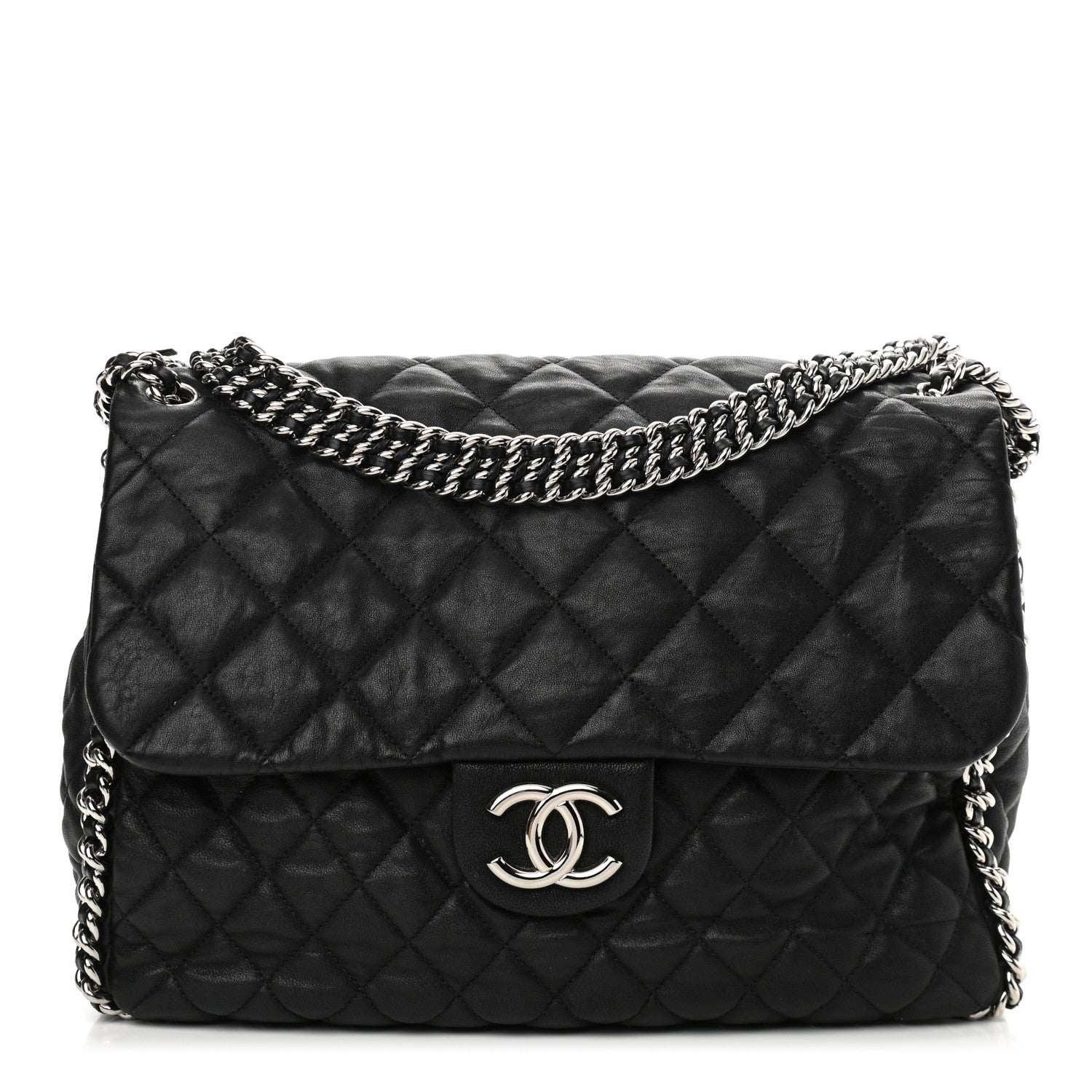 Chanel Washed Lambskin Quilted Maxi Chain Around Flap Black 1 of 14