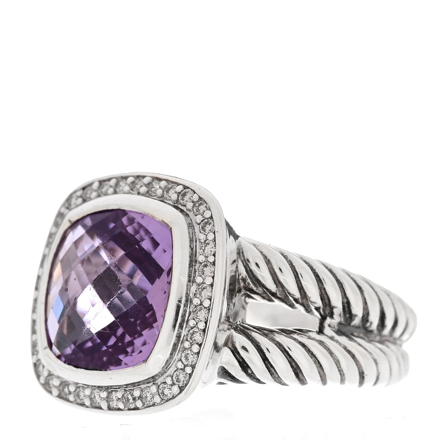 Sterling Silver Diamond Amethyst 11mm Albion Ring 58 8.5