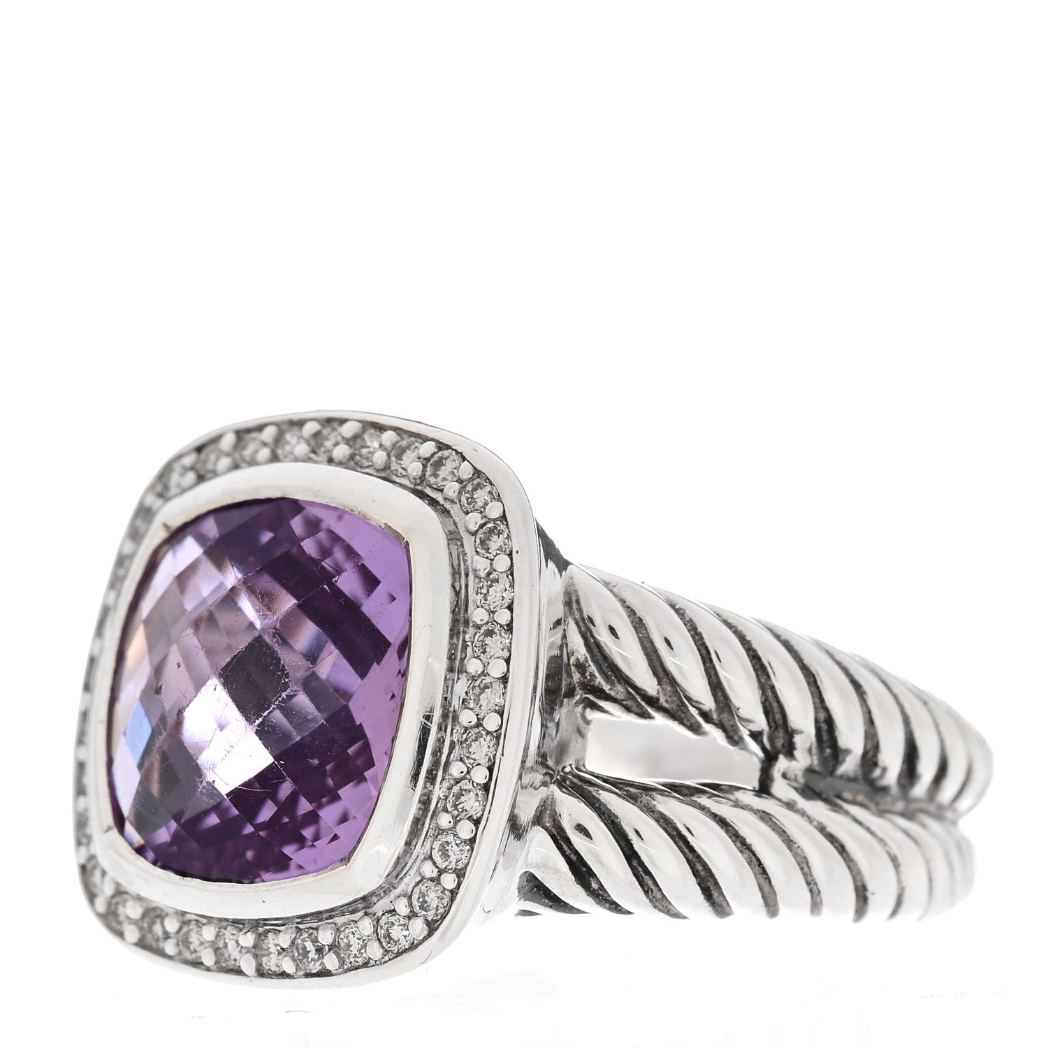 David Yurman Sterling Silver Diamond Amethyst 11mm Albion Ring 58 8.5 3 of 5
