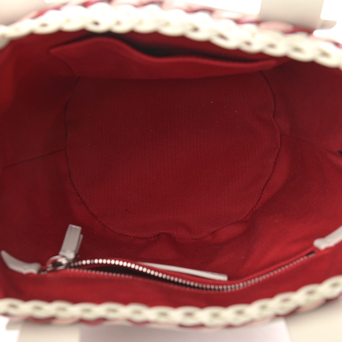 Polyurethane Calfskin Woven Tri-Color Bucket Bag Red Cream Pink
