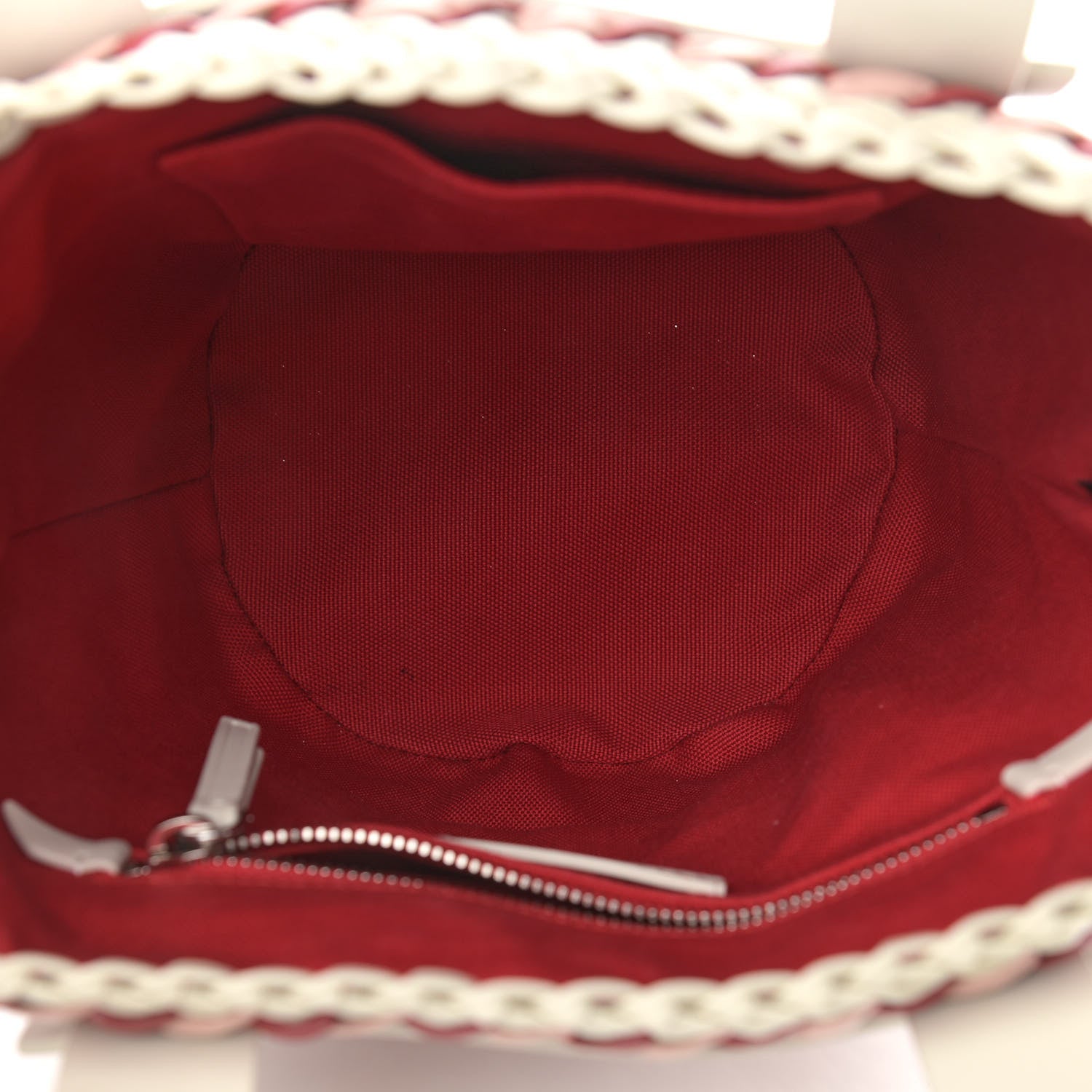 Miu Miu Polyurethane Calfskin Woven Tri-Color Bucket Bag Red Cream Pink 5 of 10