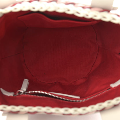 Miu Miu Polyurethane Calfskin Woven Tri-Color Bucket Bag Red Cream Pink 5 of 10