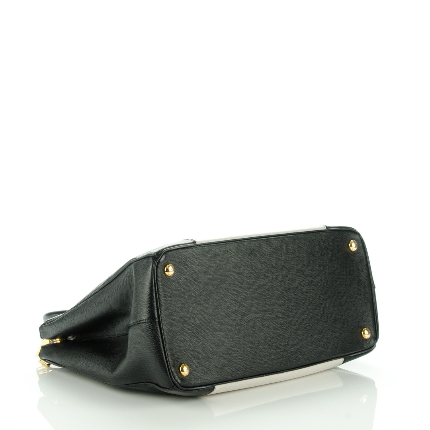 Prada Saffiano Lux Colorblock Medium Galleria Double Zip Tote Black Talco 5 of 8