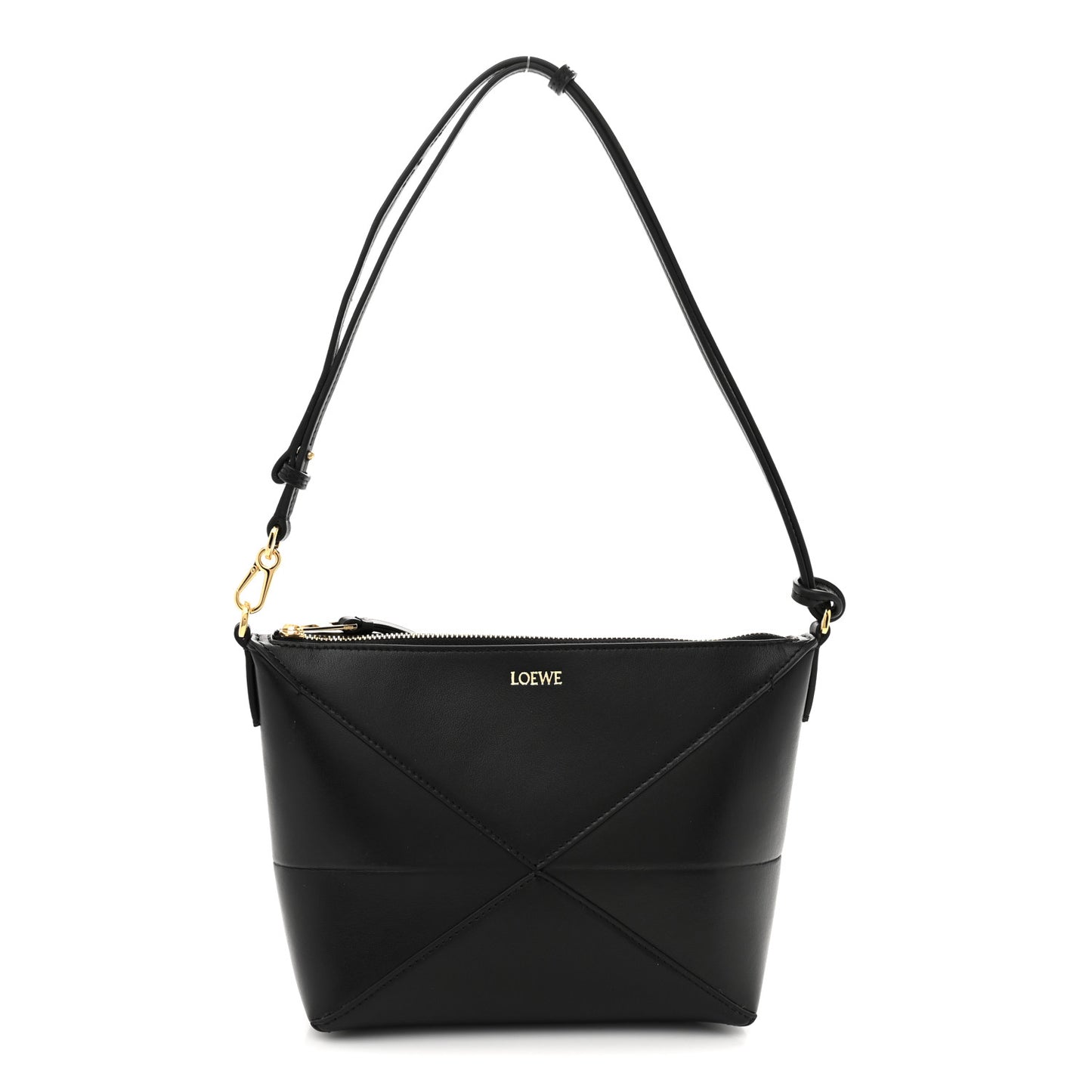 Shiny Calfskin Puzzle Fold Pouch Black