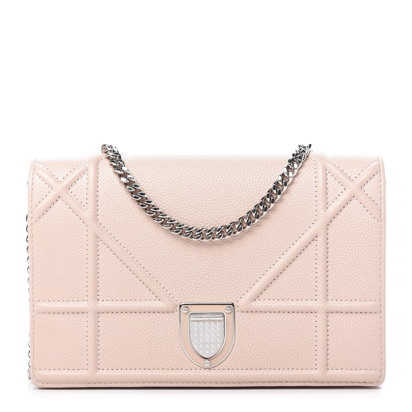 Grained Calfskin Diorama Wallet on Chain Pouch Nude