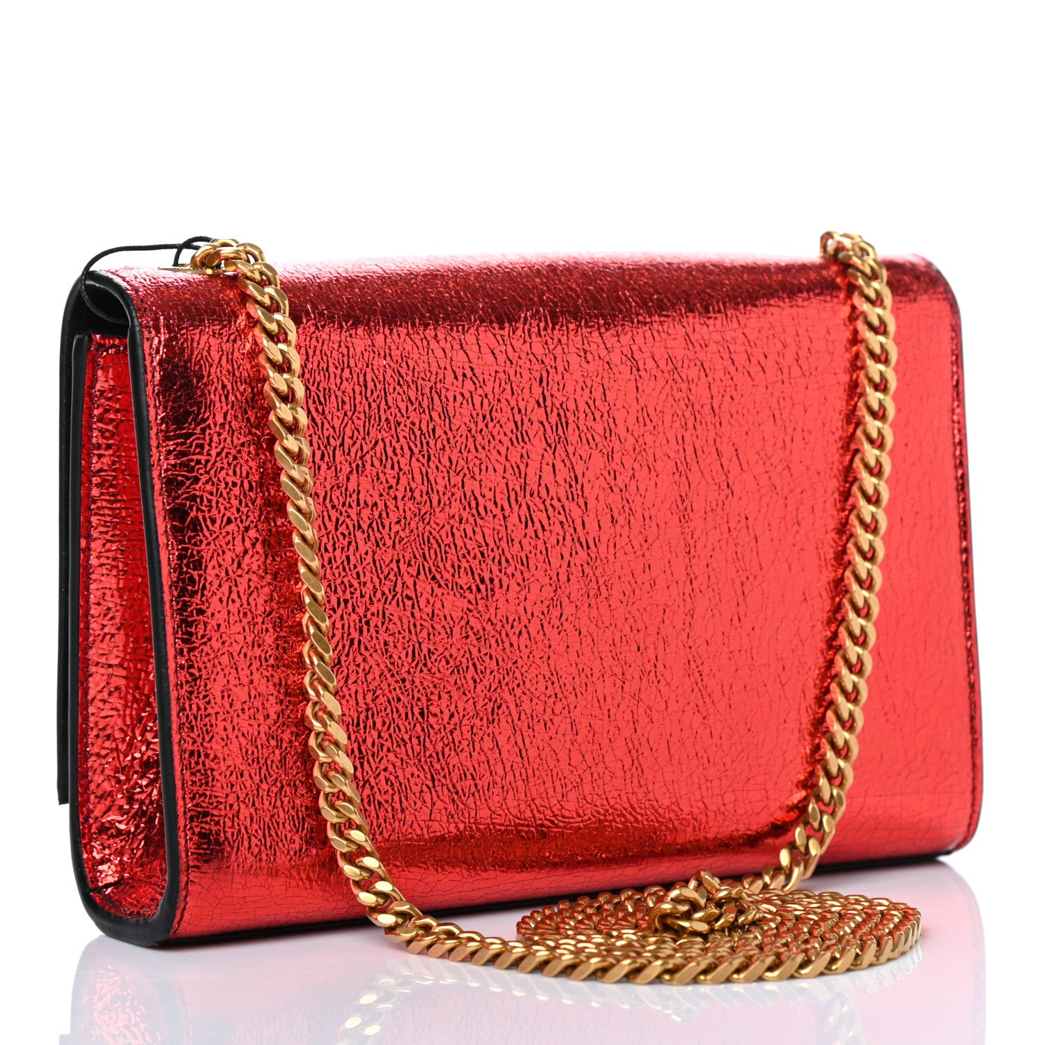 Saint Laurent Metallic Calfskin Small Classic Monogram Kate Satchel Red 2 of 4