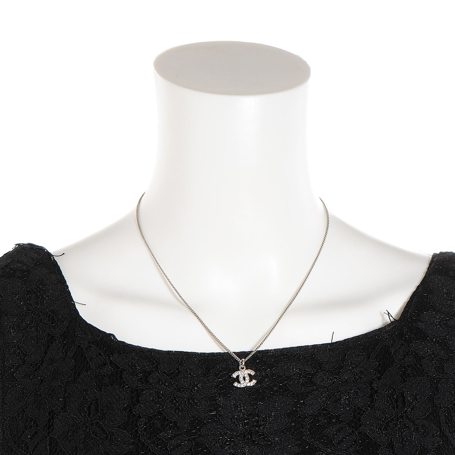 Chanel Crystal Timeless CC Necklace Silver 2 of 4