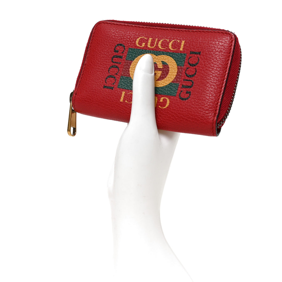 Calfskin Logo Zip Around Card Case Hibiscus Red