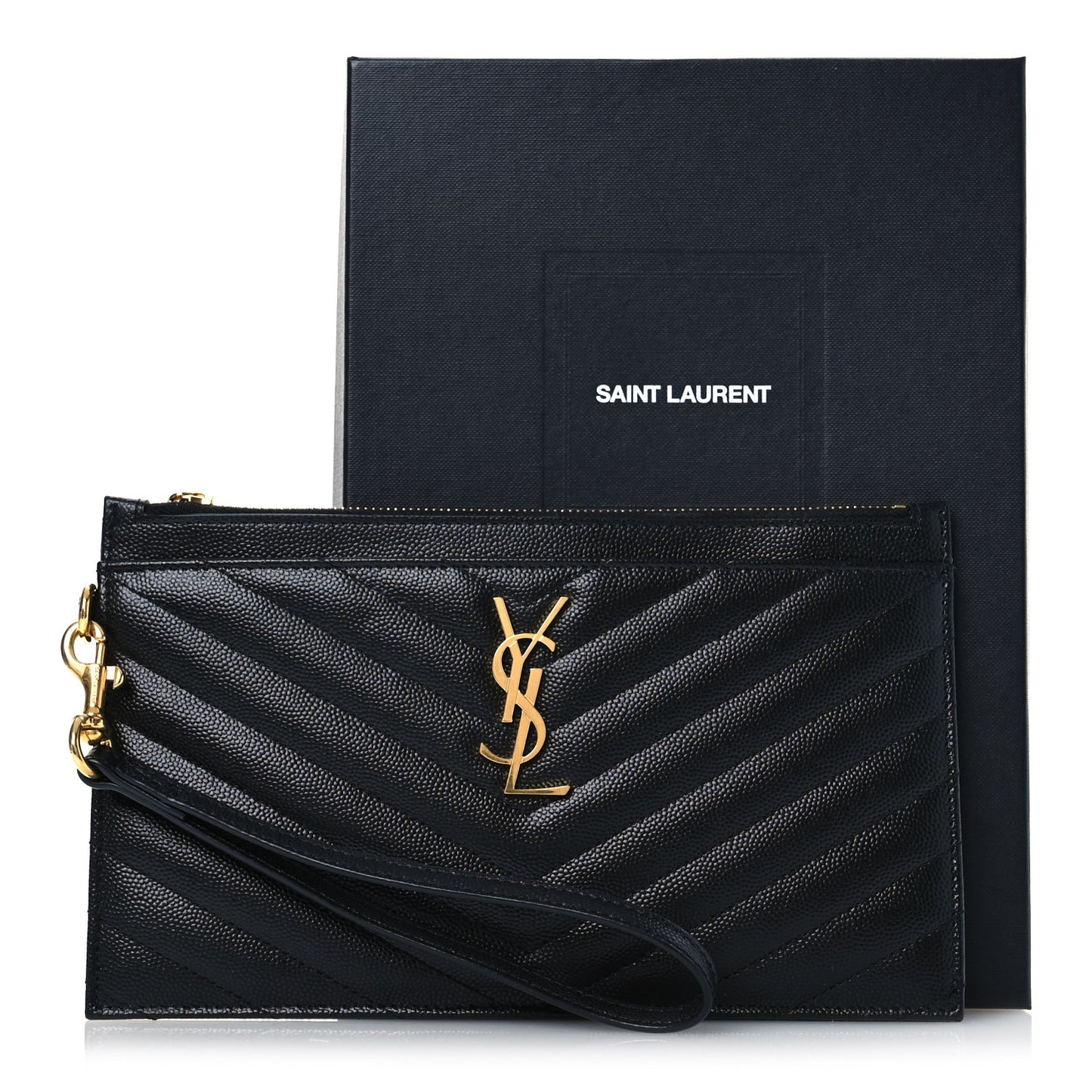 Grain De Poudre Chevron Monogram Large Bill Pouch Black