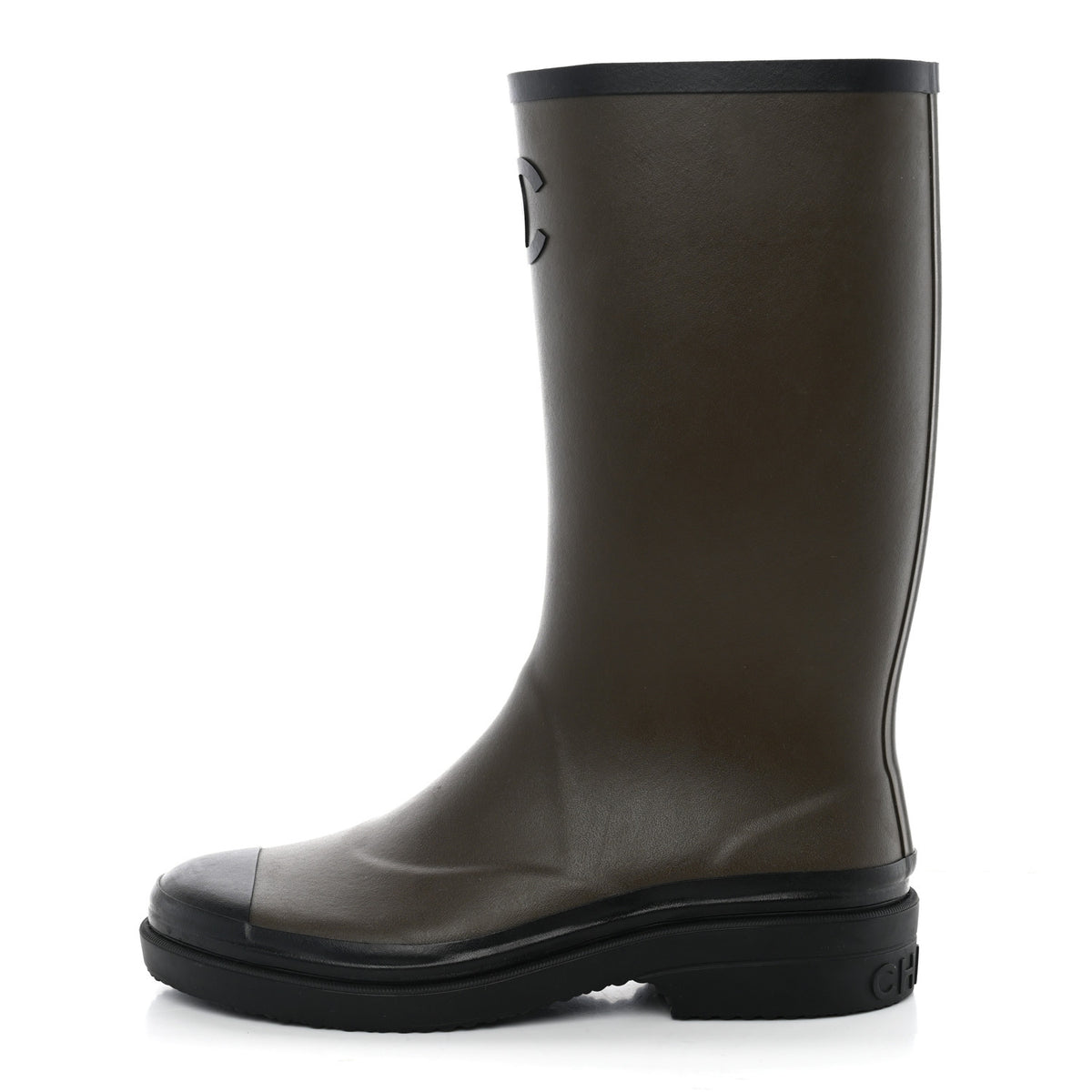 Chanel Caoutchouk CC High Boots 40 Khaki Black 1 of 9