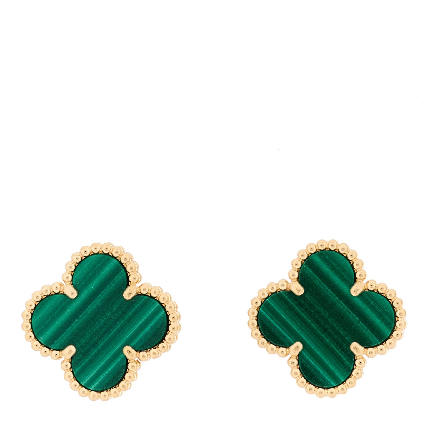 18K Yellow Gold Malachite Vintage Alhambra Earrings