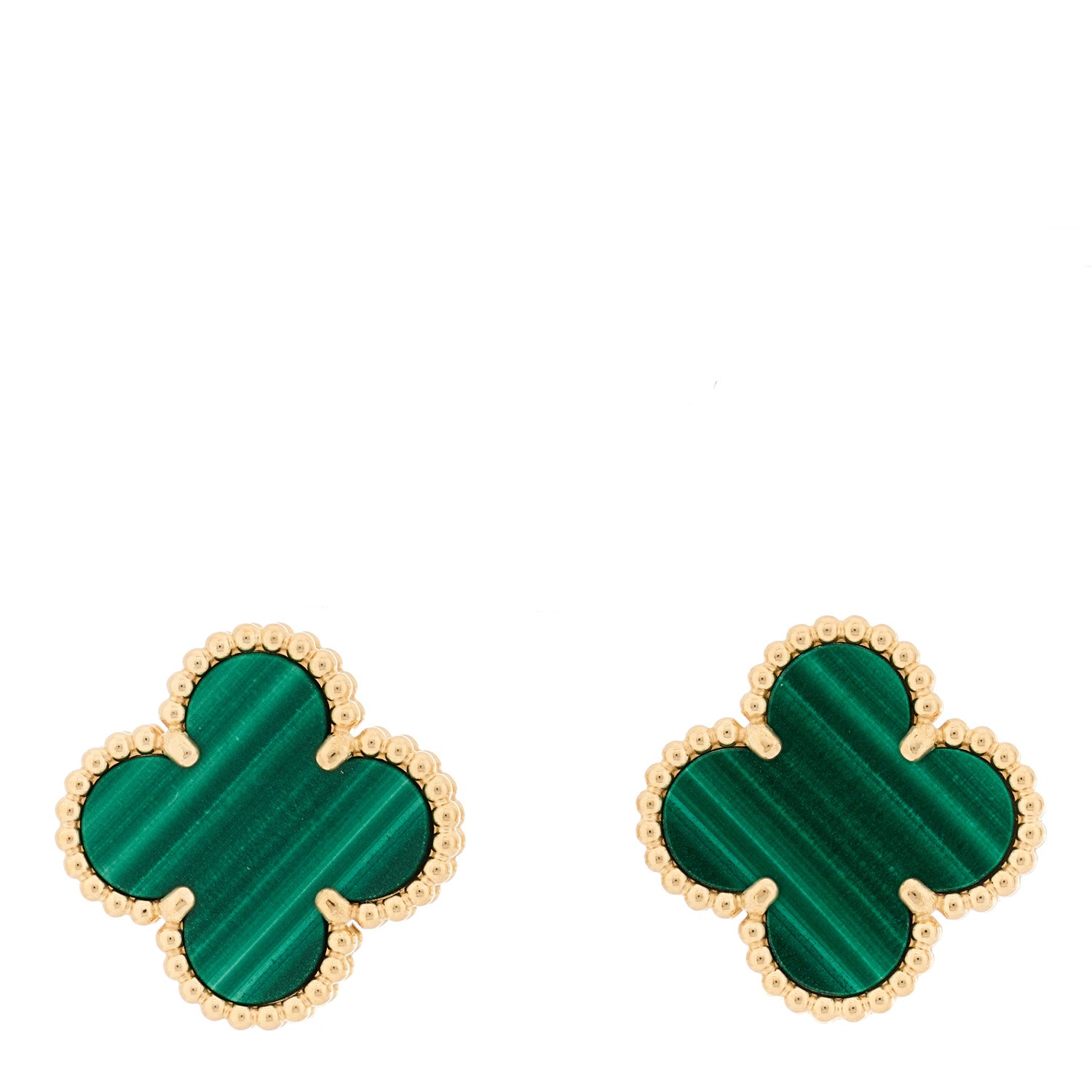 Van Cleef & Arpels 18K Yellow Gold Malachite Vintage Alhambra Earrings 1 of 5