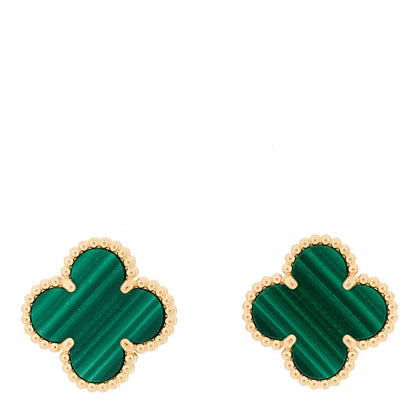 Van Cleef & Arpels 18K Yellow Gold Malachite Vintage Alhambra Earrings 1 of 5