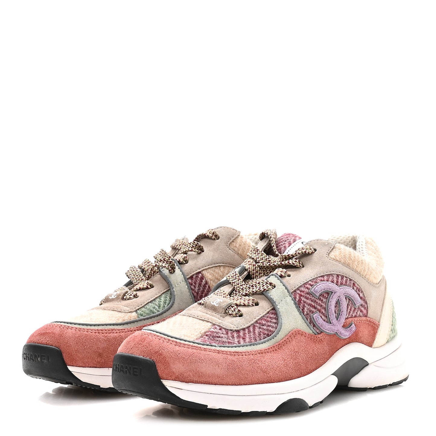 Fabric Suede Calfskin CC Sneakers 39 Pink Beige Multicolor