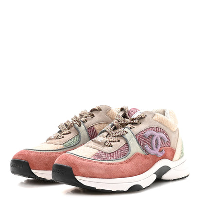 Chanel Fabric Suede Calfskin CC Sneakers 39 Pink Beige Multicolor 4 of 8