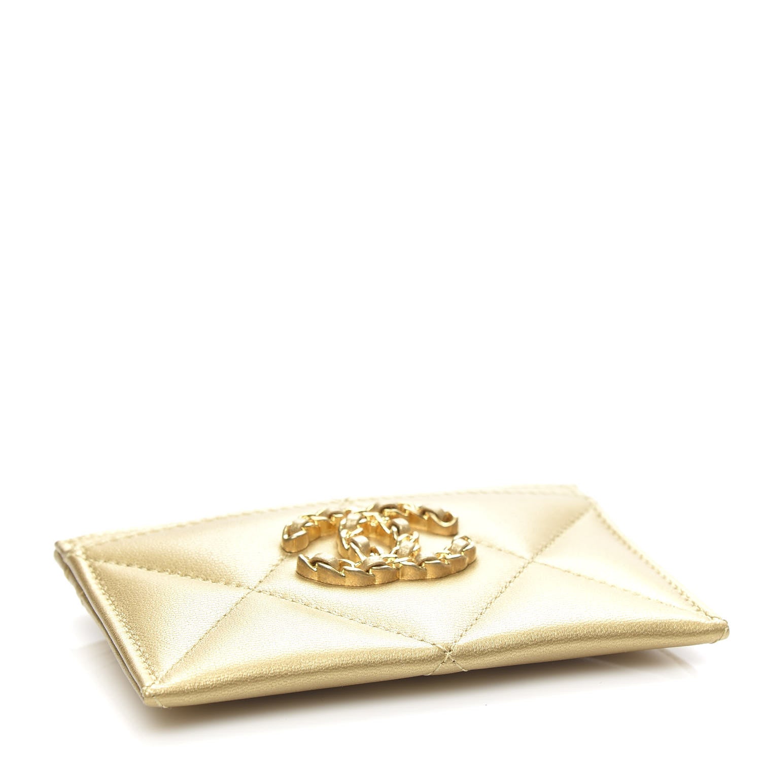 Chanel Metallic Goatskin Quilted Chanel 19 Card Holder Gold 4 of 9