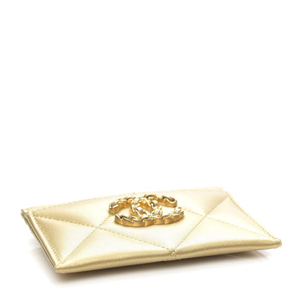 Chanel Metallic Goatskin Quilted Chanel 19 Card Holder Gold 4 of 9