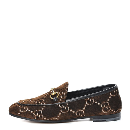 Gucci Velvet GG Monogram Horsebit Womens Jordaan Loafers 35.5 Brown Black 1 of 9