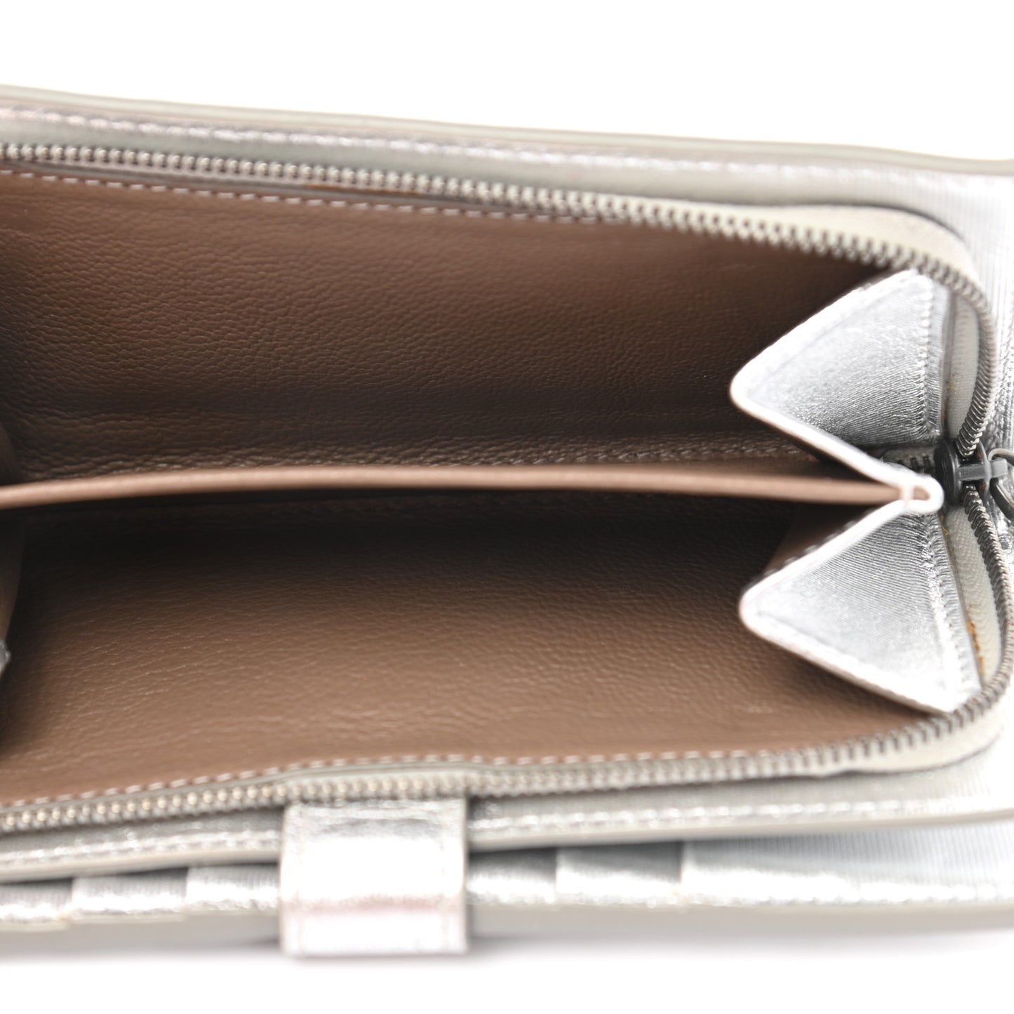 Metallic Grosgrain Intrecciato Continental Wallet Silver