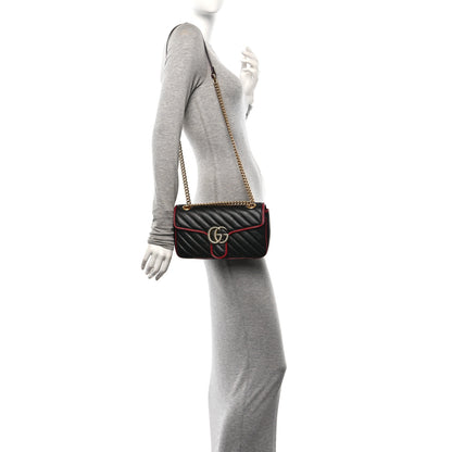 Gucci Vintage Effect Calfskin Matelasse Diagonal Small Torchon GG Marmont Shoulder Bag Black Romantic Cherry 2 of 10