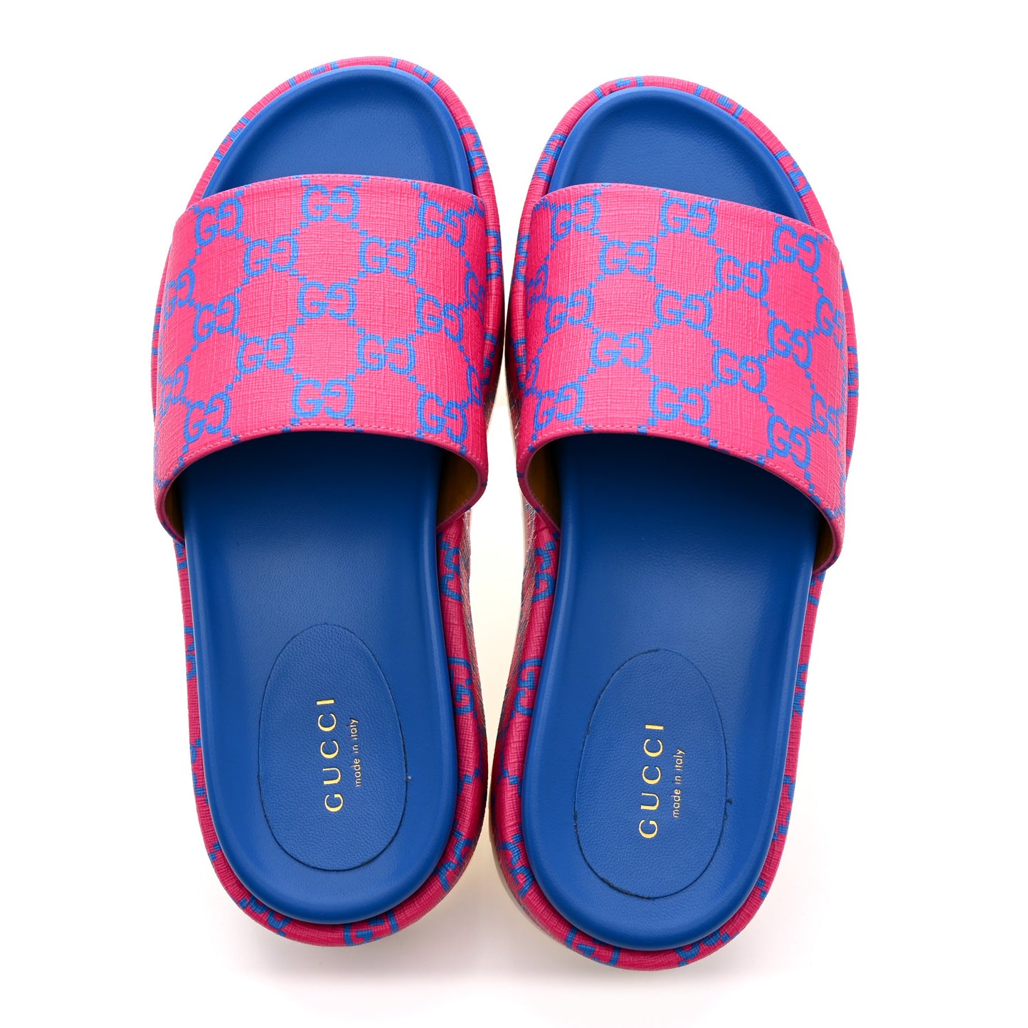 GG Supreme Joy Monogram Angelina Platform Slide Sandals 36 Fuxia Blue