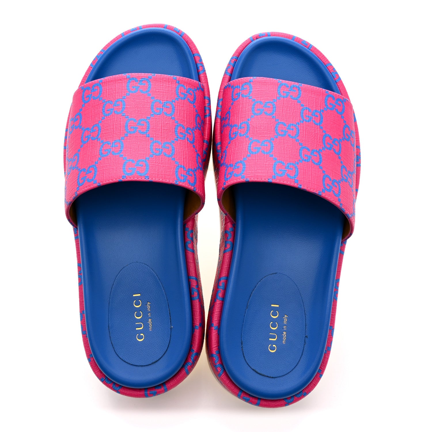 Gucci GG Supreme Joy Monogram Angelina Platform Slide Sandals 36 Fuxia Blue 2 of 11