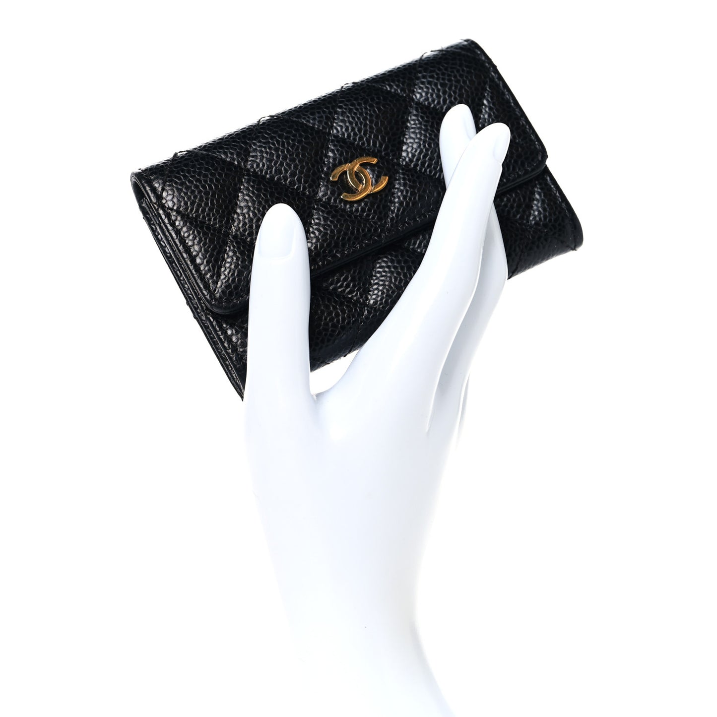 Caviar Quilted Flap Card Holder Black